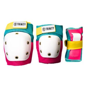 Trinity teal/pink/yellow youth/adult knee-elbow wrist guards