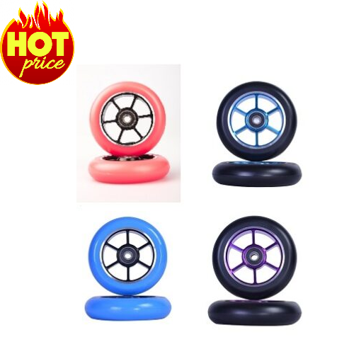 Grit 100 scooter wheels made of 6061 CNC alloy sold in pairs